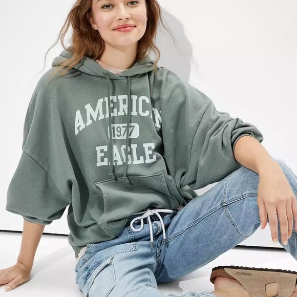 AE Forever Slouchy Hoodie Deep Forest Green - Picture 4 of 5